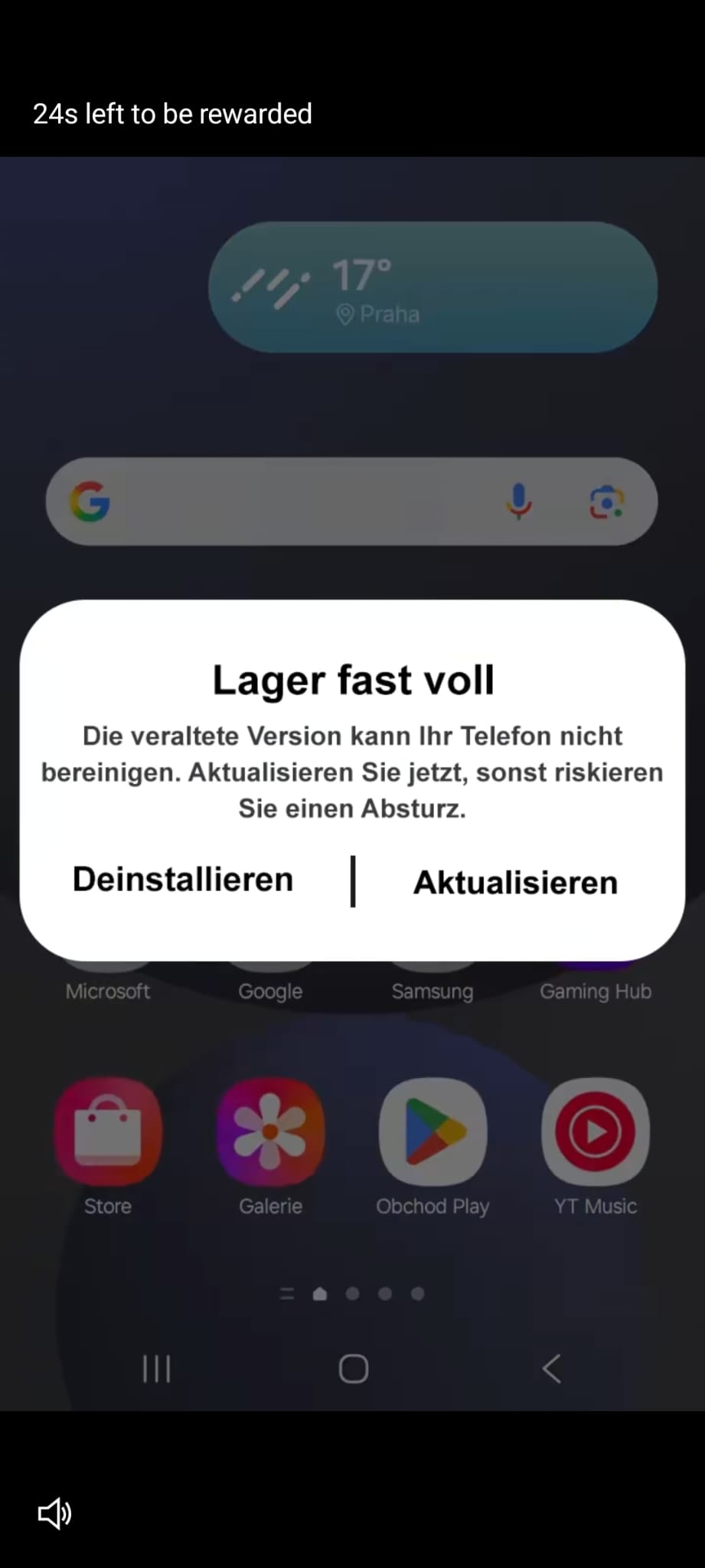 Plötzlich Viren, ein gehacktes Google-Konto und voller Speicher: Was hinter solchen Handy-Warnungen steckt 7 Irreführende Speicherwarnung „Lager fast voll“ mit der Aufforderung „Aktualisieren“