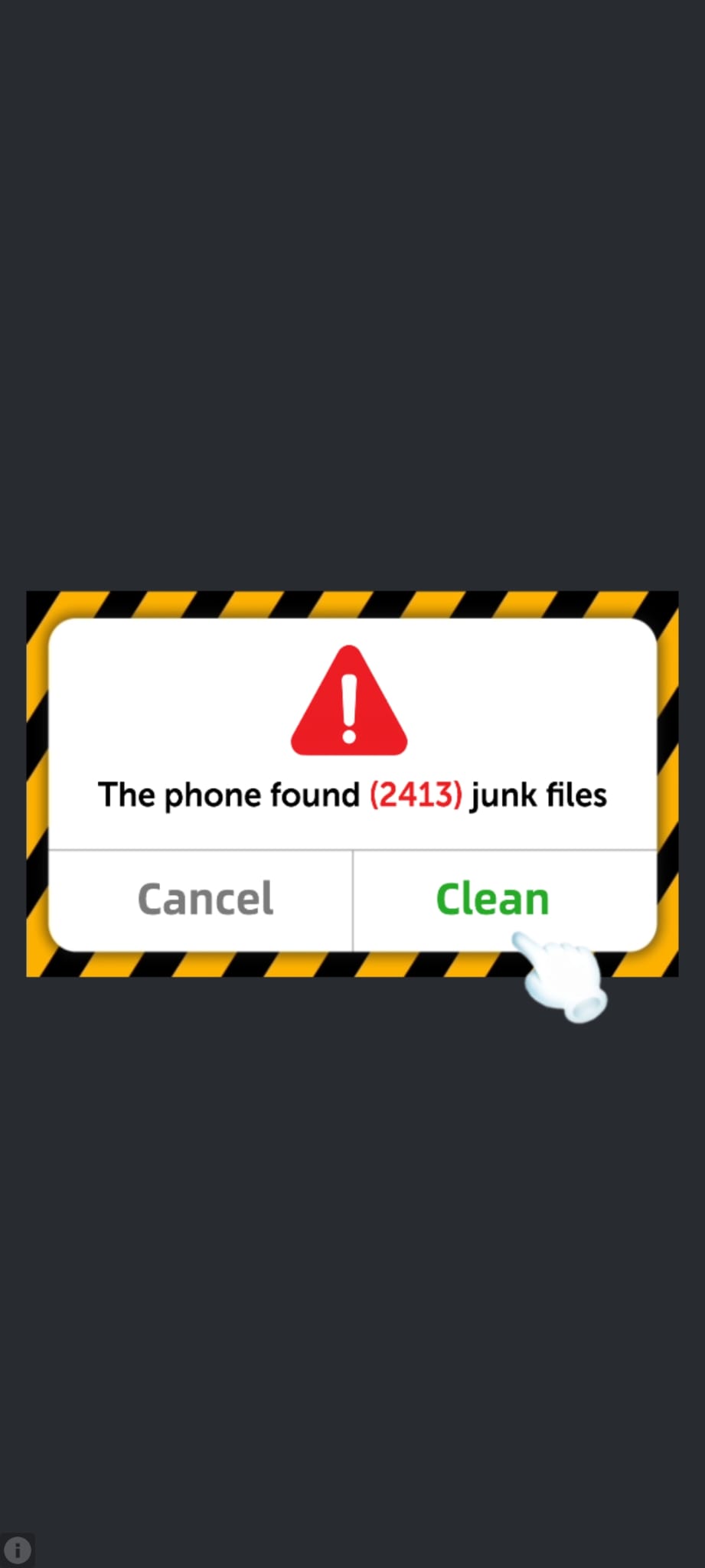 Plötzlich Viren, ein gehacktes Google-Konto und voller Speicher: Was hinter solchen Handy-Warnungen steckt 6 Anzeige mit der Behauptung „The phone found (2413) junk files“ und einer Clean-Schaltfläche