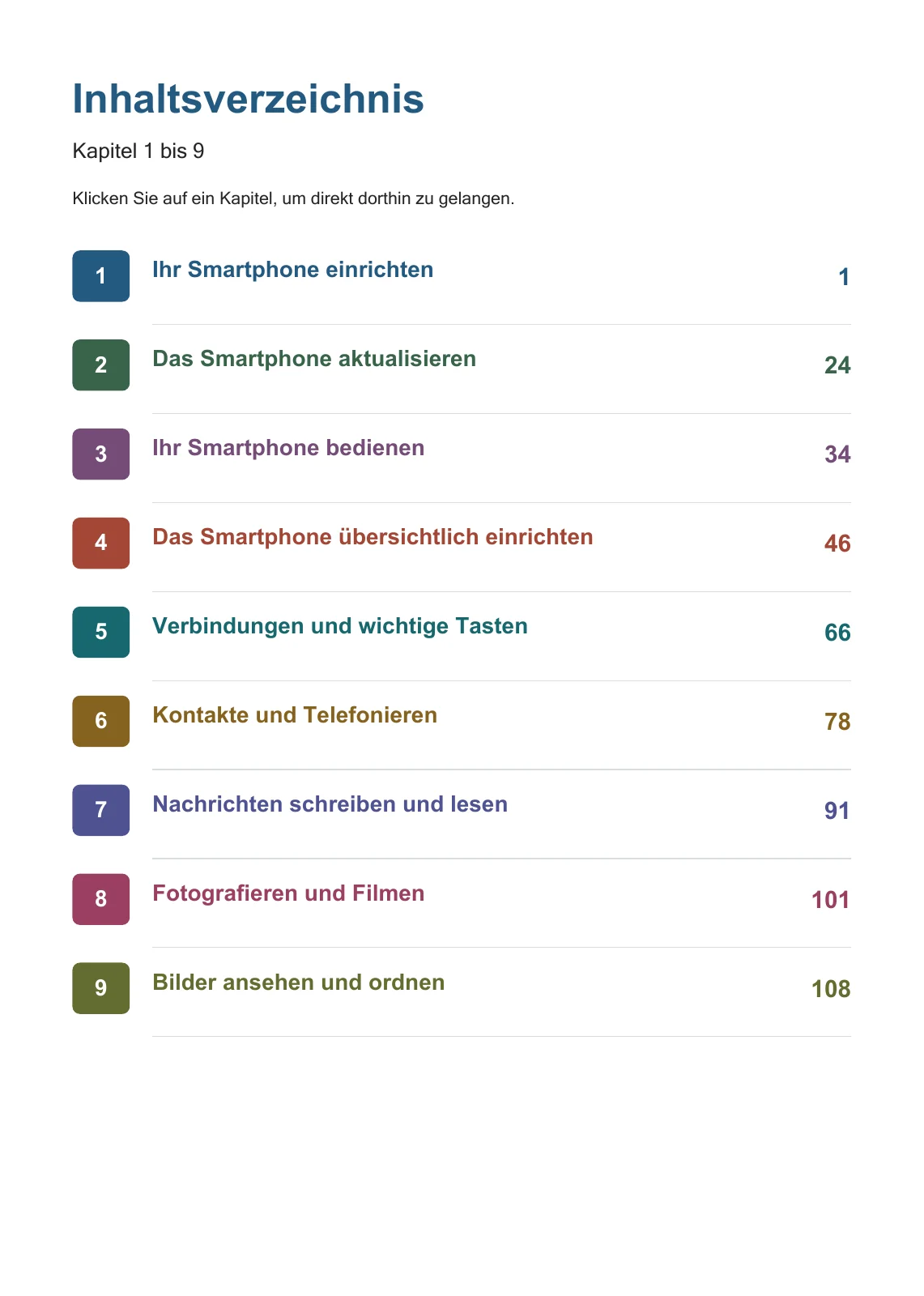 Für Samsung Galaxy A17 – Die Komplettanleitung für Senioren – PDF 4 Inhaltsverzeichnis der Galaxy A17 Anleitung – Kapitel 1 bis 9