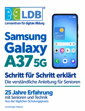 Samsung Galaxy A37 5G – LDB-Anleitung für Senioren als PDF, Cover mit petrolfarbener Modellbezeichnung